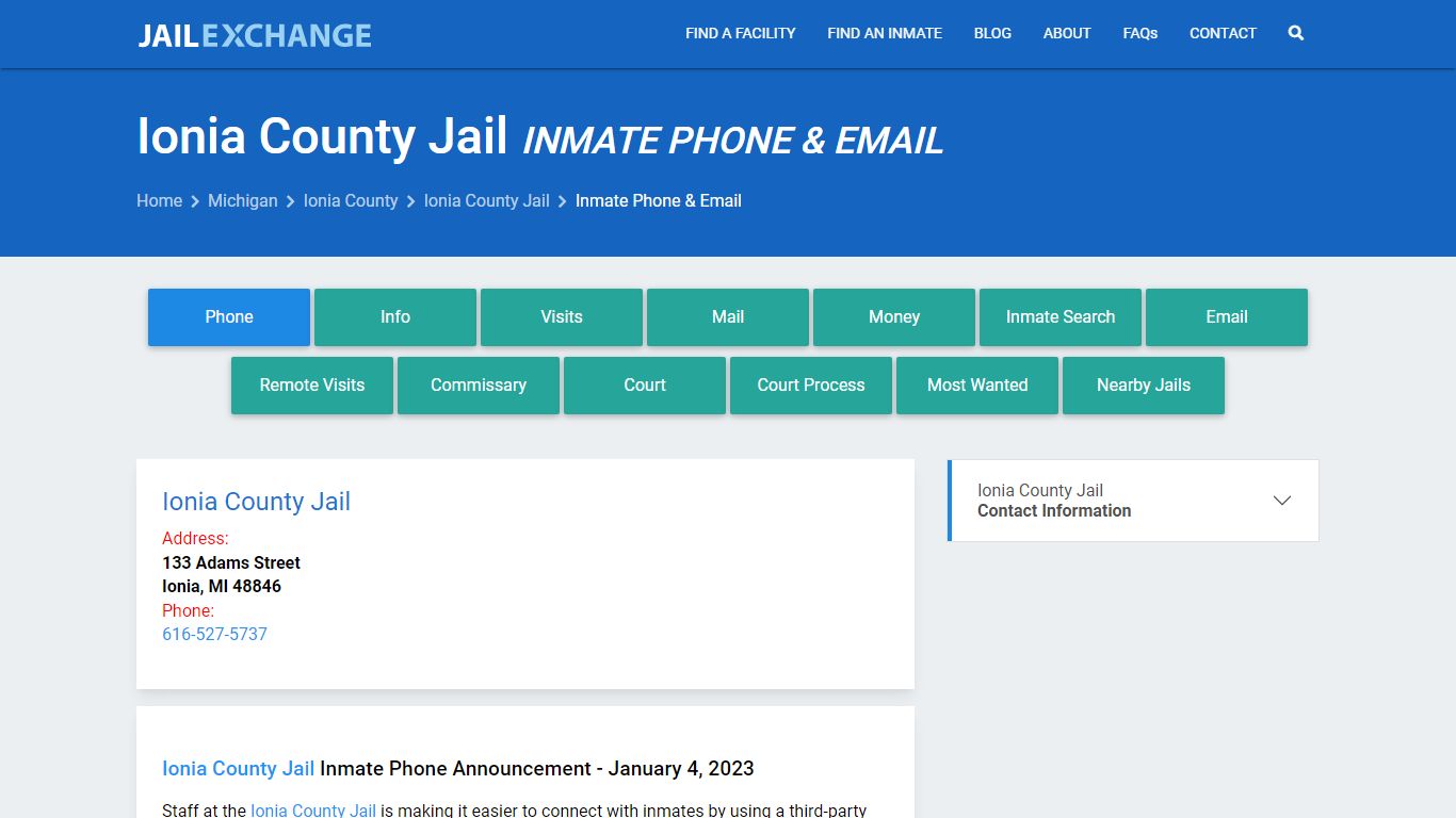 Inmate Phone - Ionia County Jail, MI - Jail Exchange