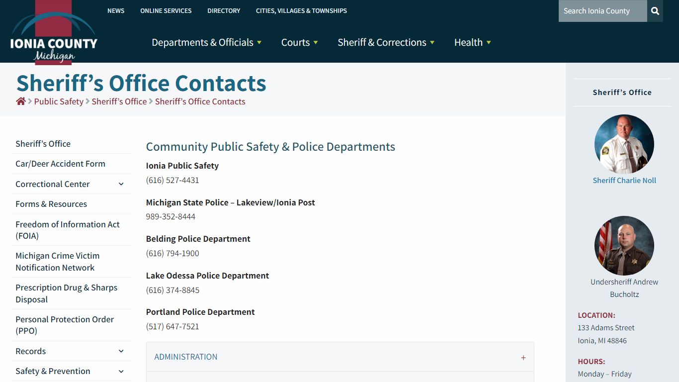 Sheriff’s Office Contacts – Ionia County